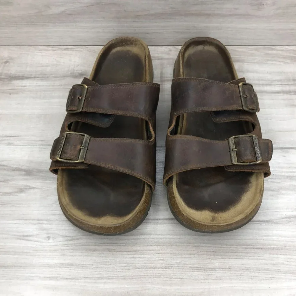 Skechers Sandals Men's 10 Brown Leather Kravon Slide Slip On shoes